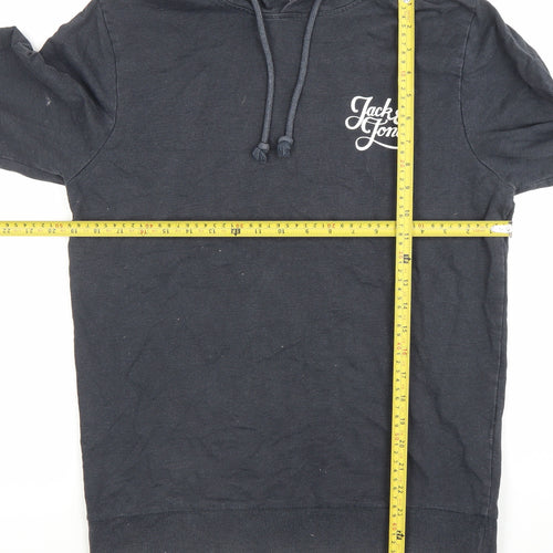 Jack & Jones Men’s Black Pullover Hoodie M Regular Fit Cotton Blend