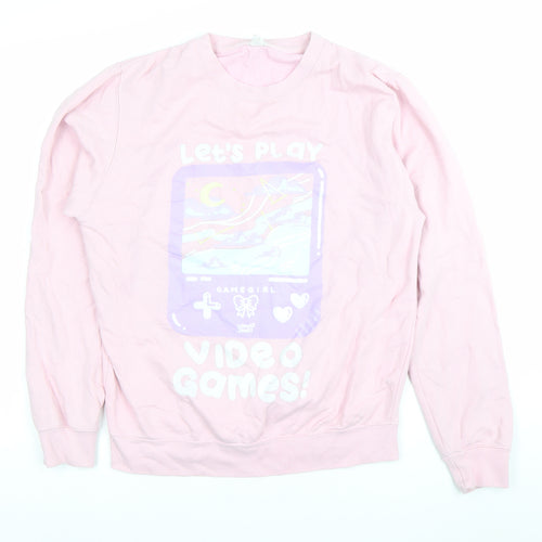 AWDis Womens Pink Graphic Pullover Sweatshirt Small Cotton Blend