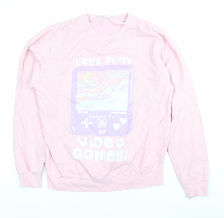 AWDis Womens Pink Graphic Pullover Sweatshirt Small Cotton Blend