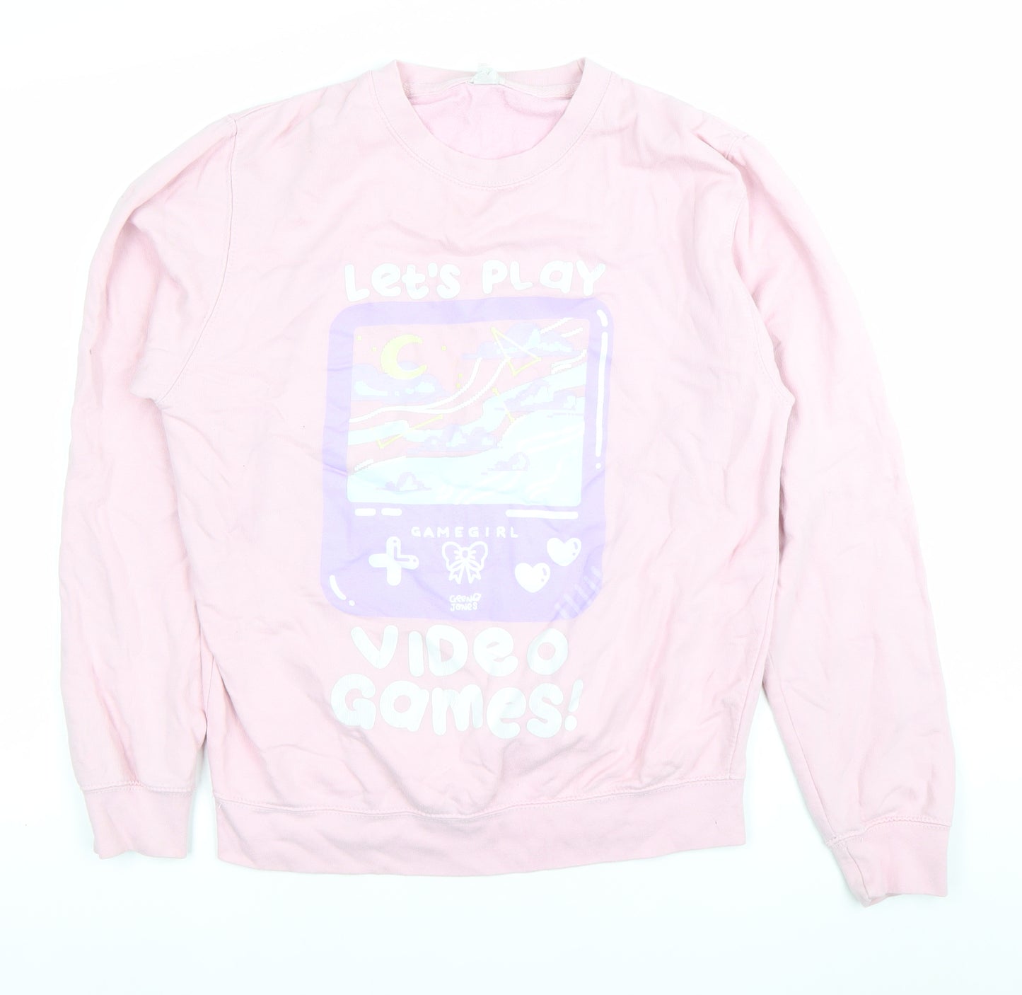 AWDis Womens Pink Graphic Pullover Sweatshirt Small Cotton Blend