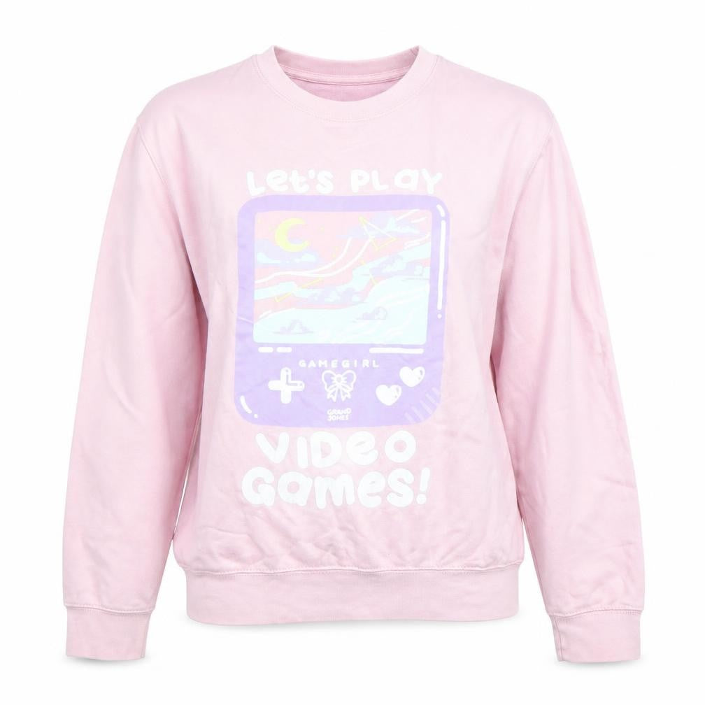 Front view of AWDis women’s pink graphic pullover sweatshirt small cotton blend