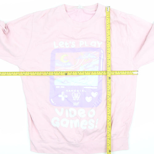 AWDis Womens Pink Graphic Pullover Sweatshirt Small Cotton Blend