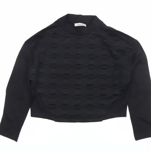 Pull&Bear Women Black Mock Neck Quilted Pullover Sweatshirt Size 12