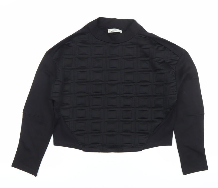 Pull&Bear Women Black Mock Neck Quilted Pullover Sweatshirt Size 12