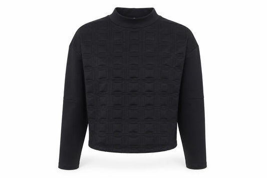 Front view of Pull&Bear Women Black Mock Neck Quilted Pullover Sweatshirt, size 12