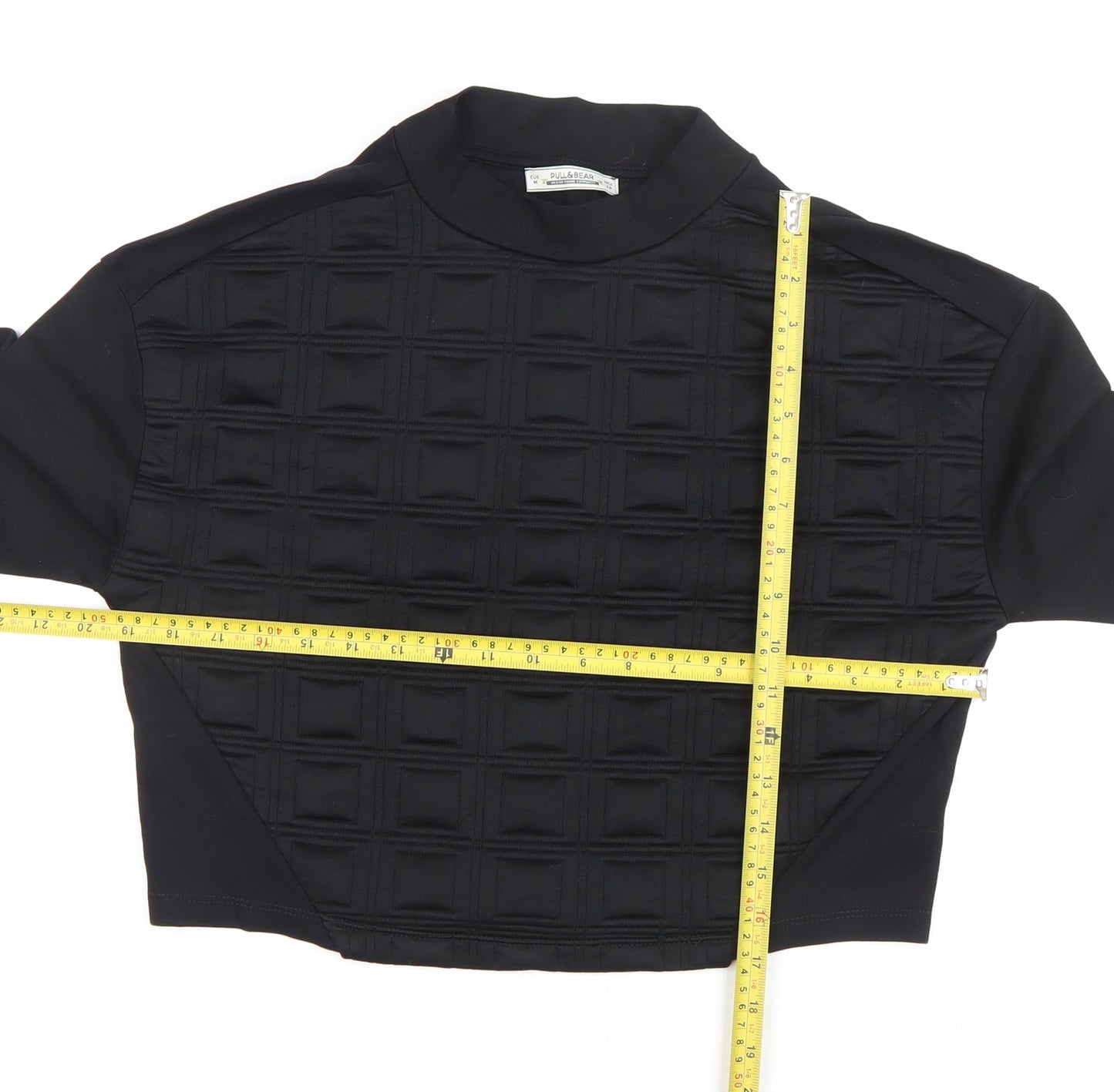 Pull&Bear Women Black Mock Neck Quilted Pullover Sweatshirt Size 12