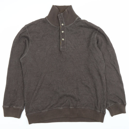 Marks and Spencer Mens Brown Henley Sweatshirt Medium Cotton