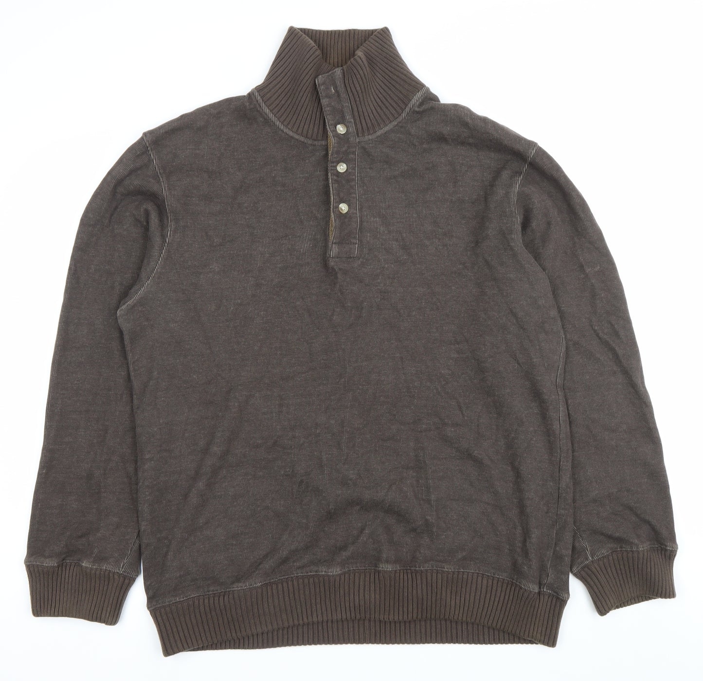Marks and Spencer Mens Brown Henley Sweatshirt Medium Cotton