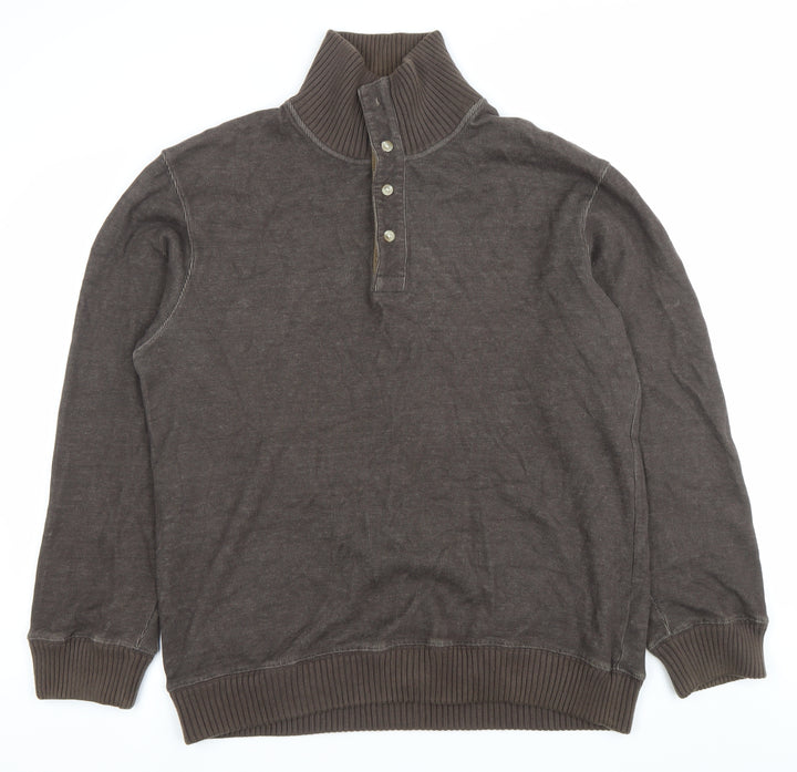 Marks and Spencer Mens Brown Henley Sweatshirt Medium Cotton
