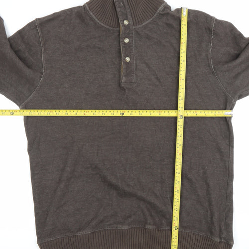 Marks and Spencer Mens Brown Henley Sweatshirt Medium Cotton