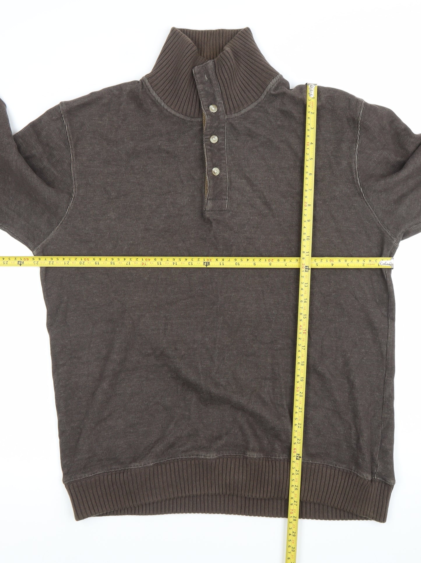 Marks and Spencer Mens Brown Henley Sweatshirt Medium Cotton