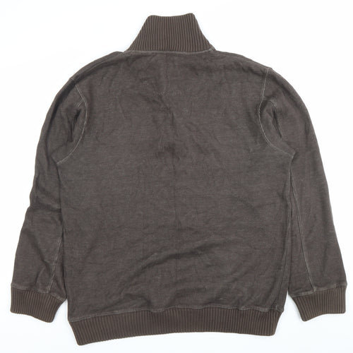Marks and Spencer Mens Brown Henley Sweatshirt Medium Cotton