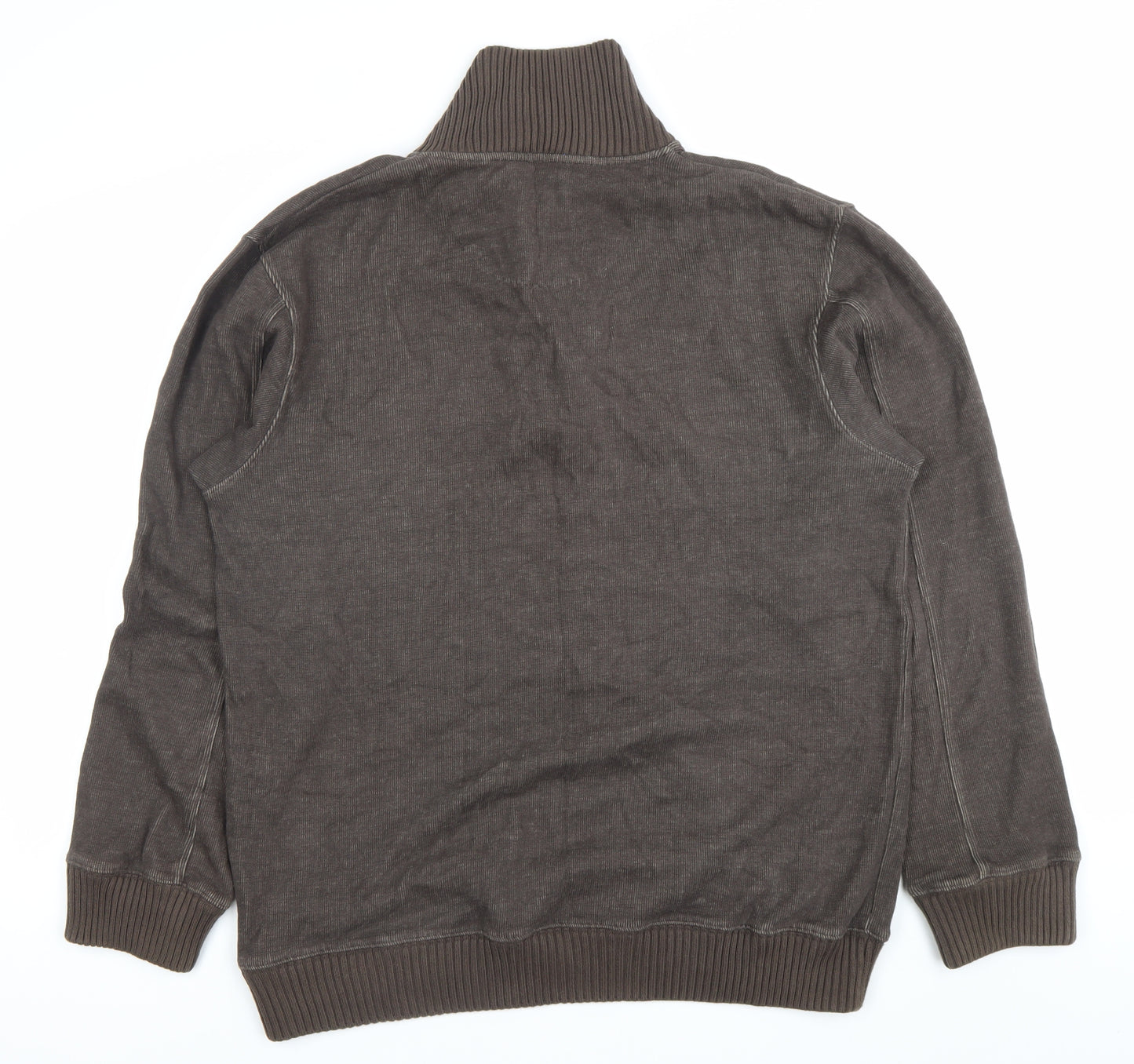 Marks and Spencer Mens Brown Henley Sweatshirt Medium Cotton