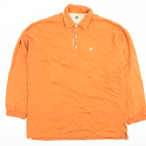 Fat Face Men’s Orange Cotton Collared Henley Sweatshirt Size L