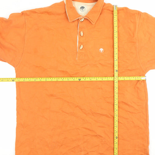 Fat Face Men’s Orange Cotton Collared Henley Sweatshirt Size L