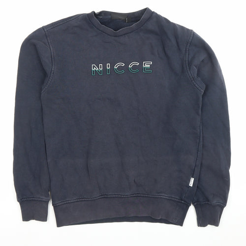 NICCE Mens Navy Blue XS Sweatshirt Crew Neck Pullover Logo Cotton