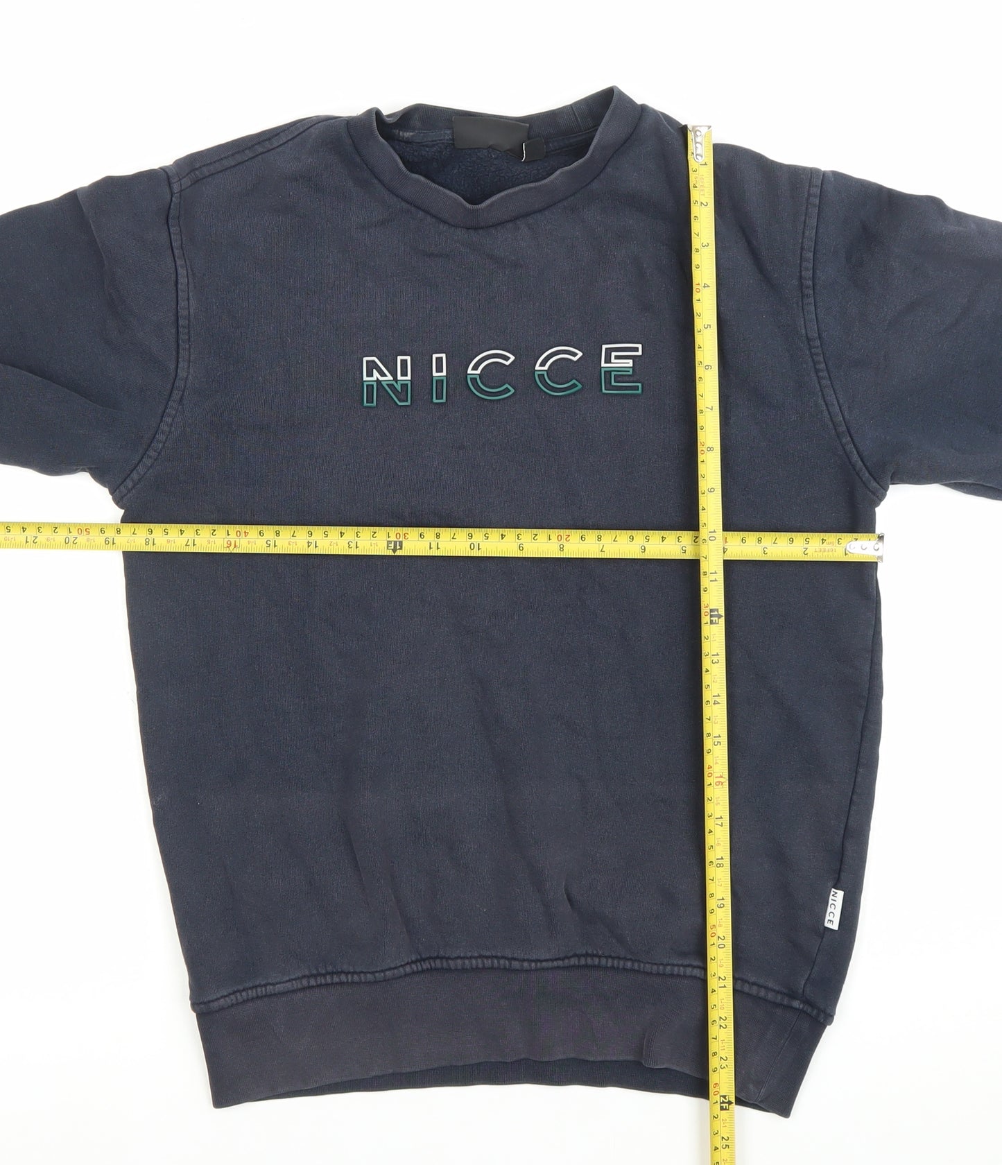 NICCE Mens Navy Blue XS Sweatshirt Crew Neck Pullover Logo Cotton