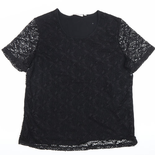 Bluhmod Women Black Lace Short Sleeve Scoop Neck Blouse Size 14
