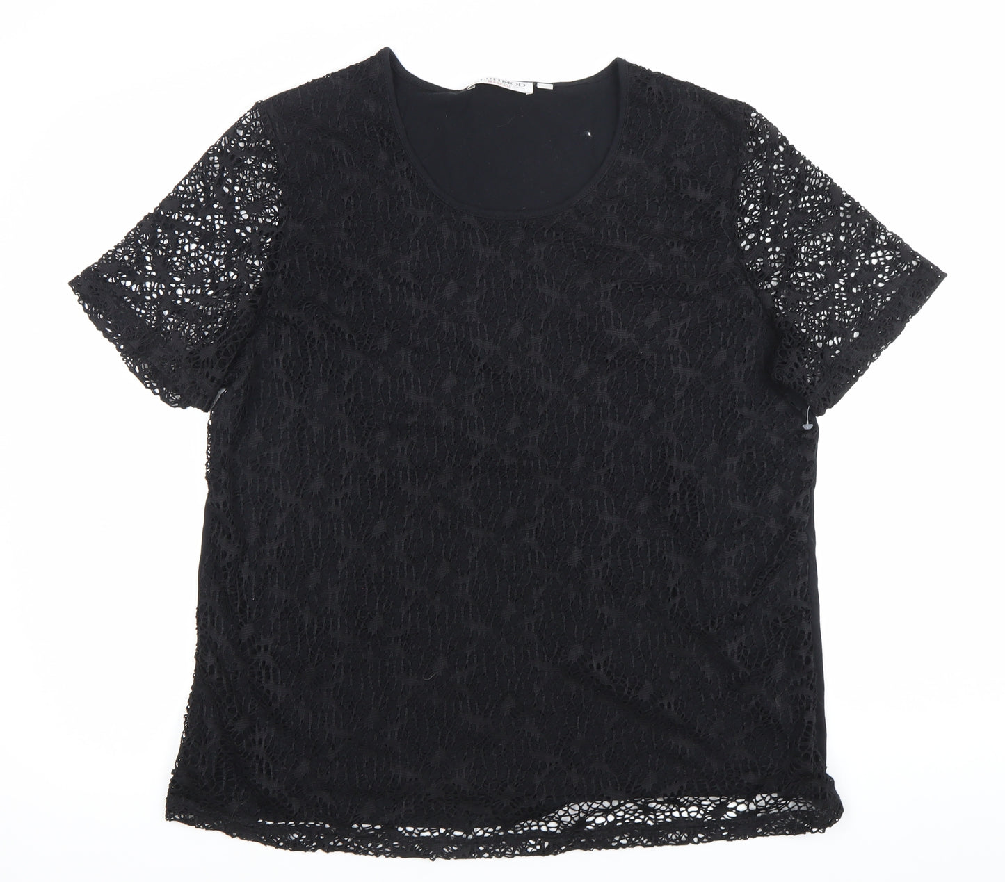 Bluhmod Women Black Lace Short Sleeve Scoop Neck Blouse Size 14