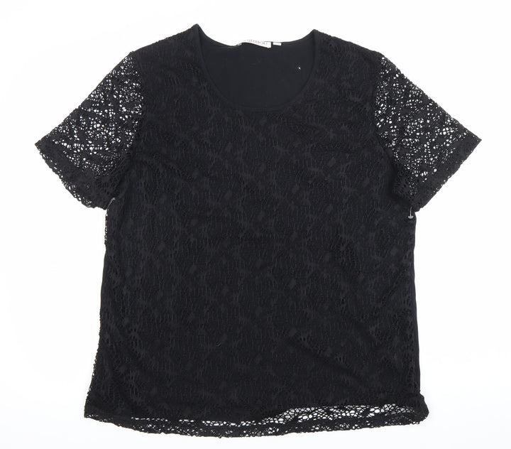 Bluhmod Women Black Lace Short Sleeve Scoop Neck Blouse Size 14