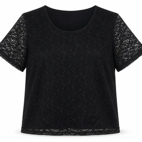 Bluhmod Women Black Lace Short Sleeve Scoop Neck Blouse Size 14