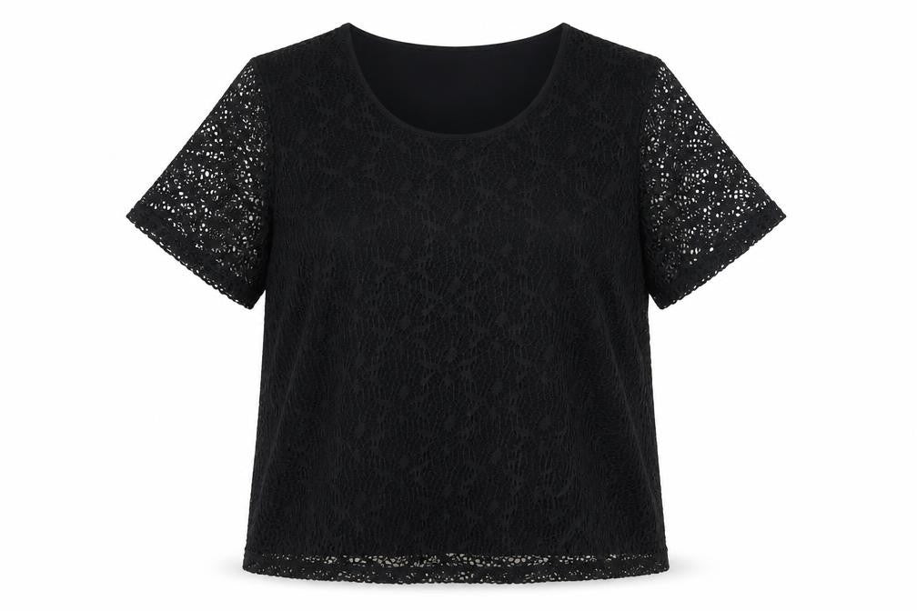 Bluhmod Women Black Lace Short Sleeve Scoop Neck Blouse Size 14
