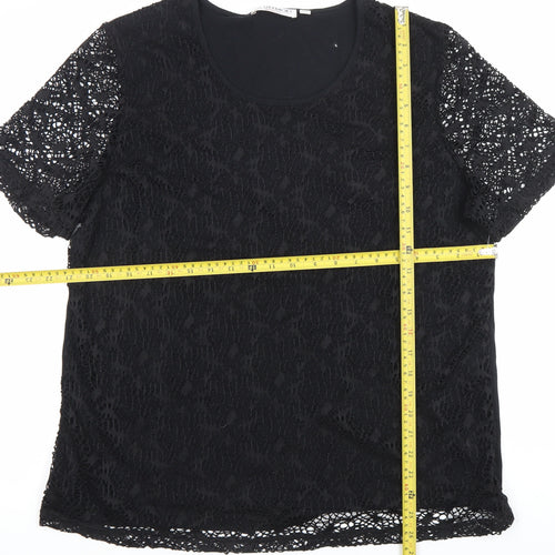 Bluhmod Women Black Lace Short Sleeve Scoop Neck Blouse Size 14