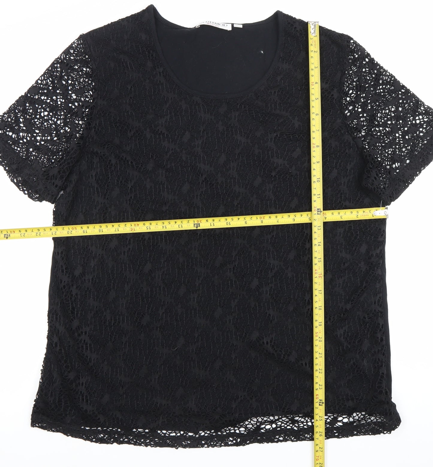 Bluhmod Women Black Lace Short Sleeve Scoop Neck Blouse Size 14