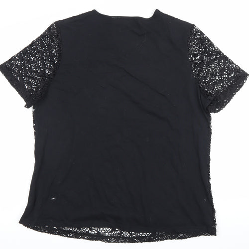 Bluhmod Women Black Lace Short Sleeve Scoop Neck Blouse Size 14