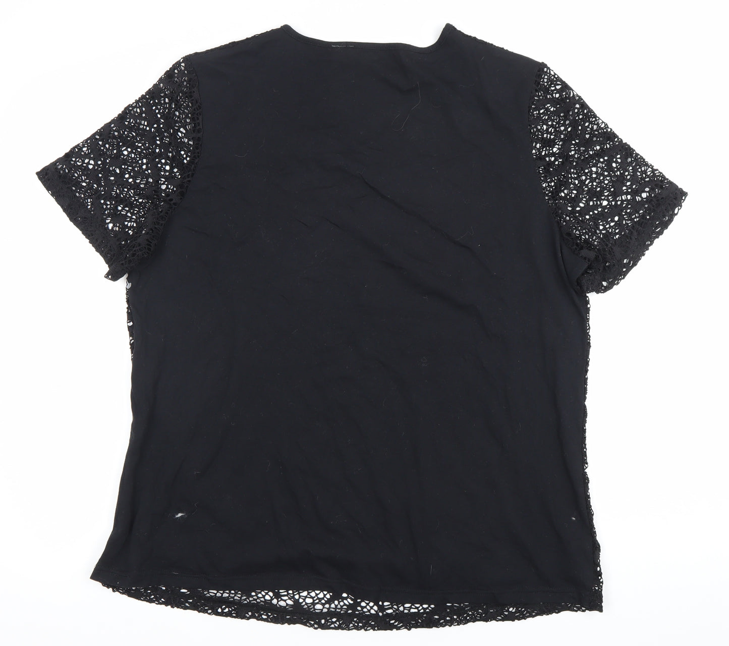 Bluhmod Women Black Lace Short Sleeve Scoop Neck Blouse Size 14