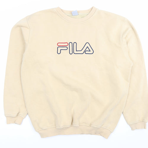 FILA Mens Beige Logo Sweatshirt L Pullover Crew Neck Casual