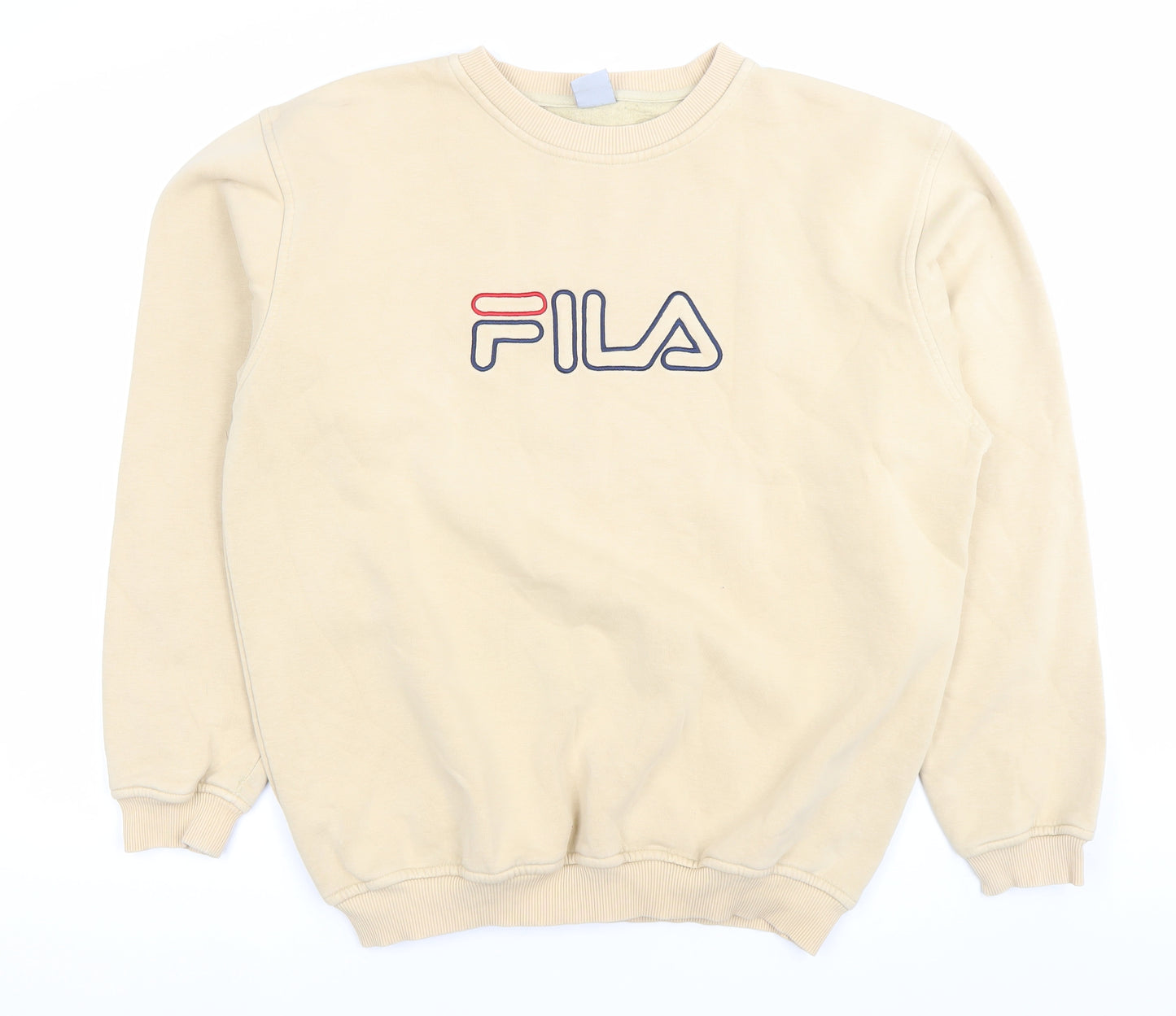 FILA Mens Beige Logo Sweatshirt L Pullover Crew Neck Casual
