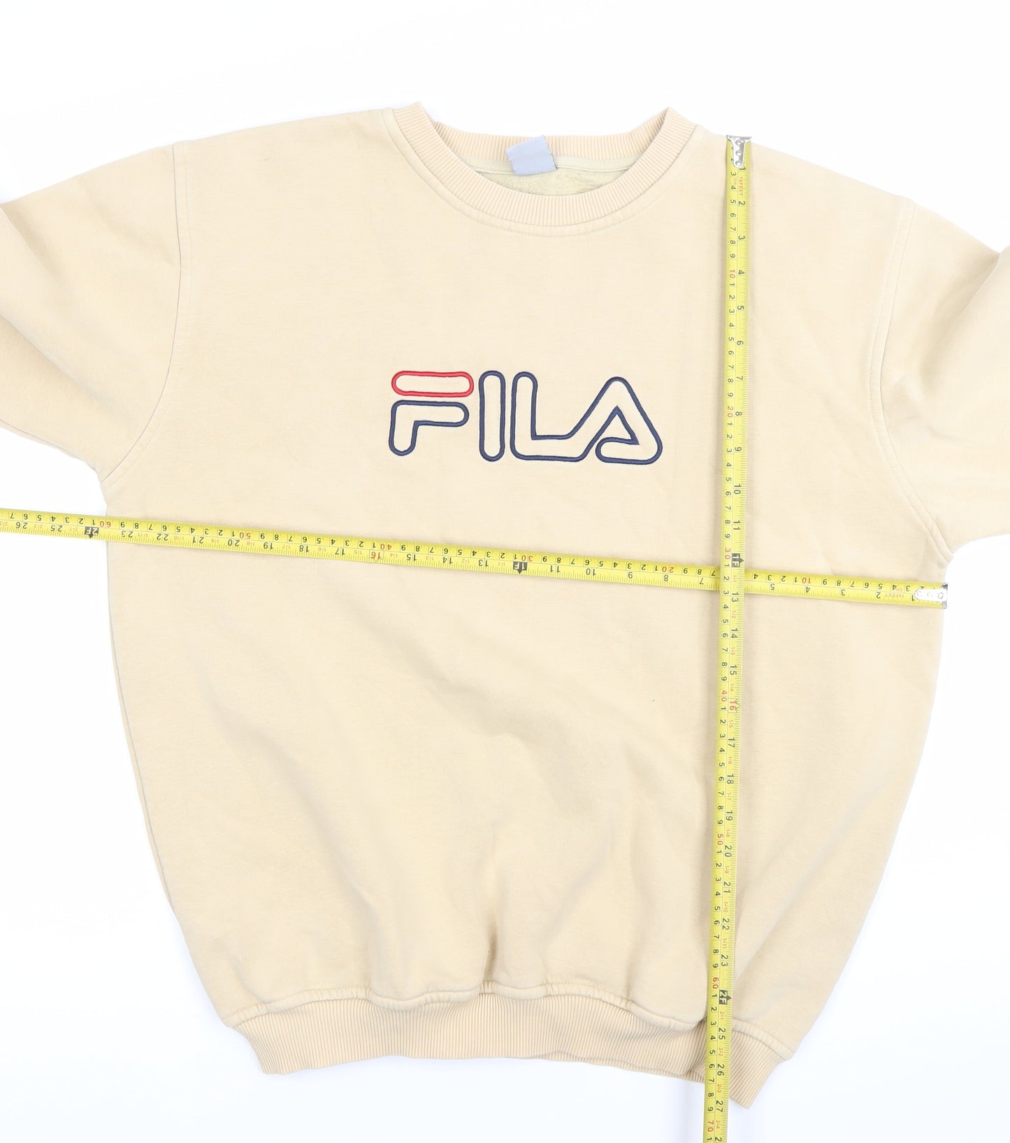 FILA Mens Beige Logo Sweatshirt L Pullover Crew Neck Casual