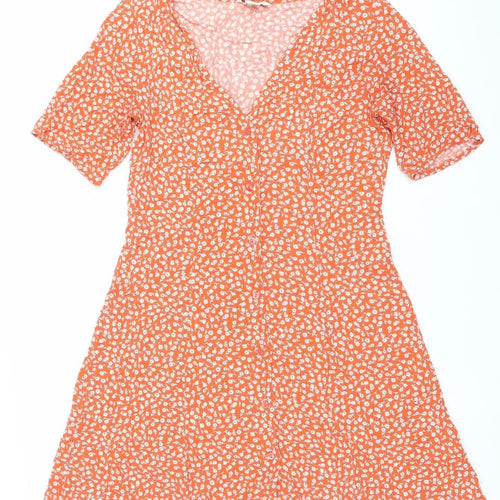 Monki Women’s Orange Floral A-Line Midi Dress Size S Viscose