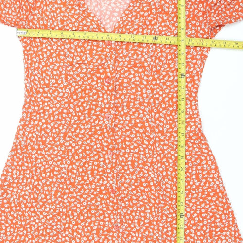 Monki Women’s Orange Floral A-Line Midi Dress Size S Viscose