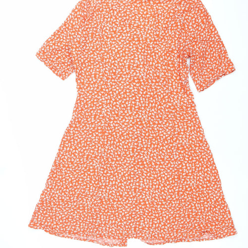 Monki Women’s Orange Floral A-Line Midi Dress Size S Viscose