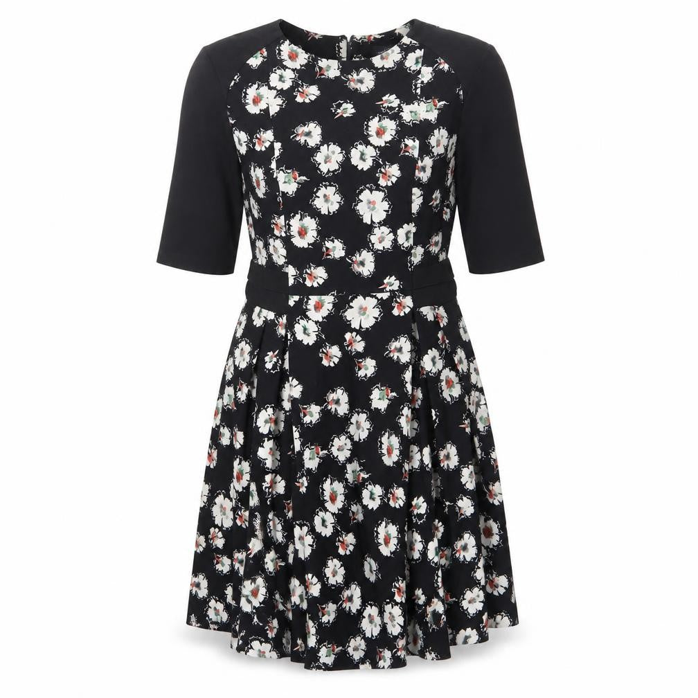 Zara Women Black Floral Fit & Flare V-Neck Dress Size L