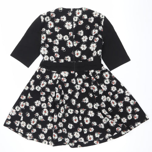 Zara Women Black Floral Fit & Flare V-Neck Dress Size L