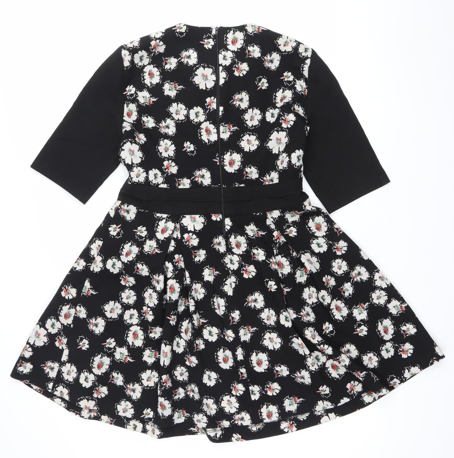 Zara Women Black Floral Fit & Flare V-Neck Dress Size L