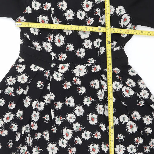 Zara Women Black Floral Fit & Flare V-Neck Dress Size L