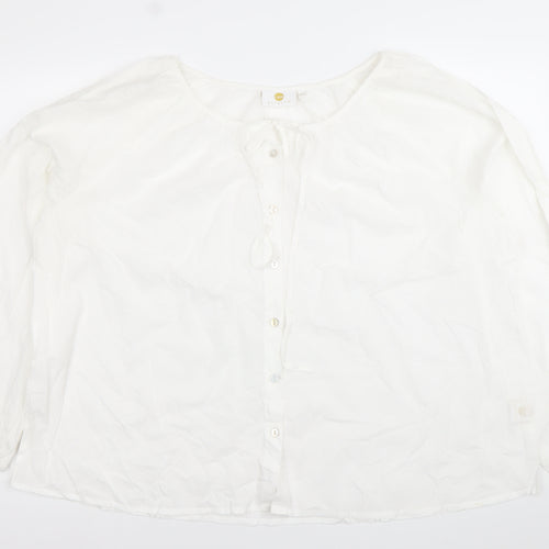 I Am Womens White Cotton XL Tunic Button-Up Long Sleeve Blouse