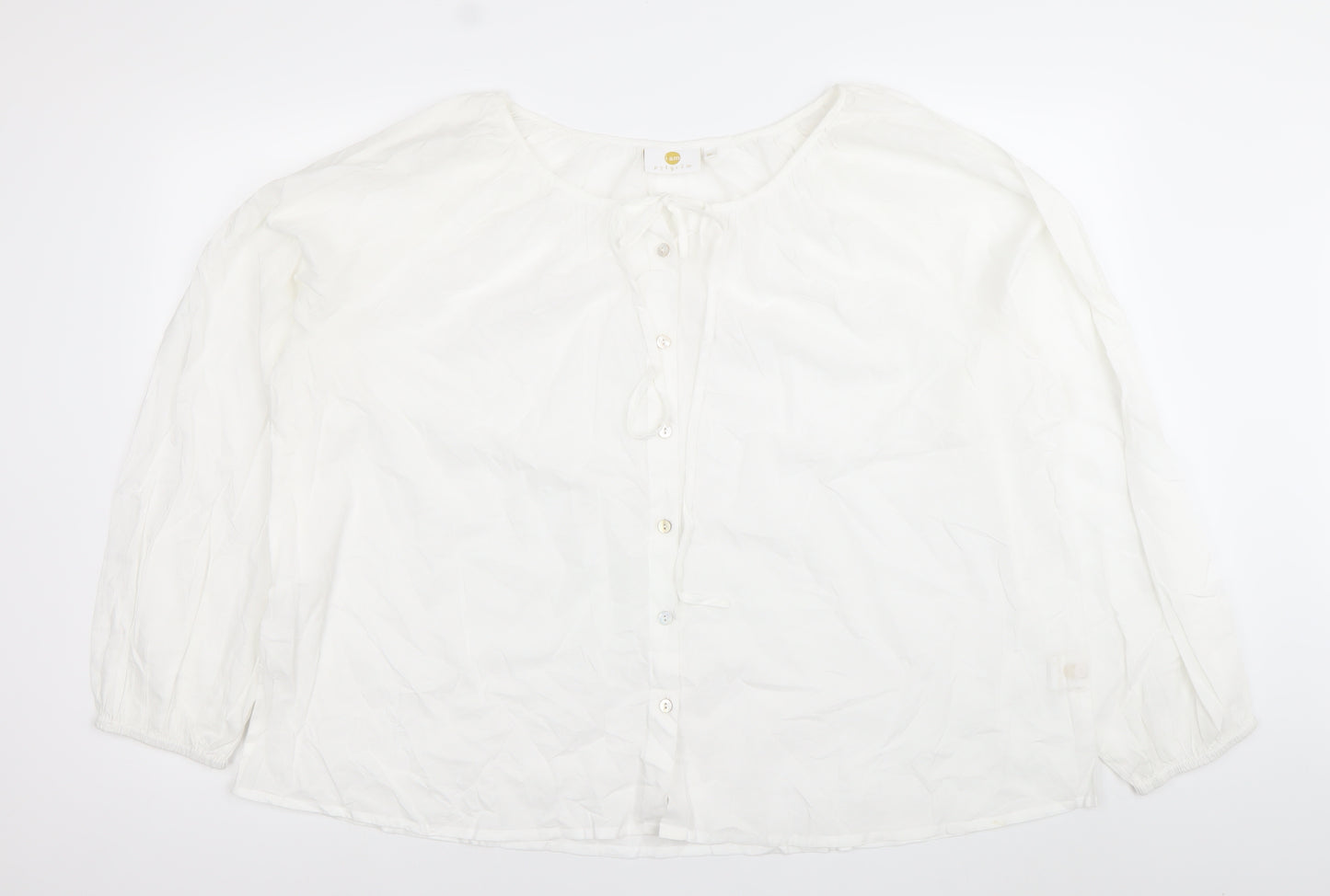 I Am Womens White Cotton XL Tunic Button-Up Long Sleeve Blouse