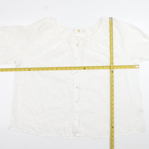 I Am Womens White Cotton XL Tunic Button-Up Long Sleeve Blouse