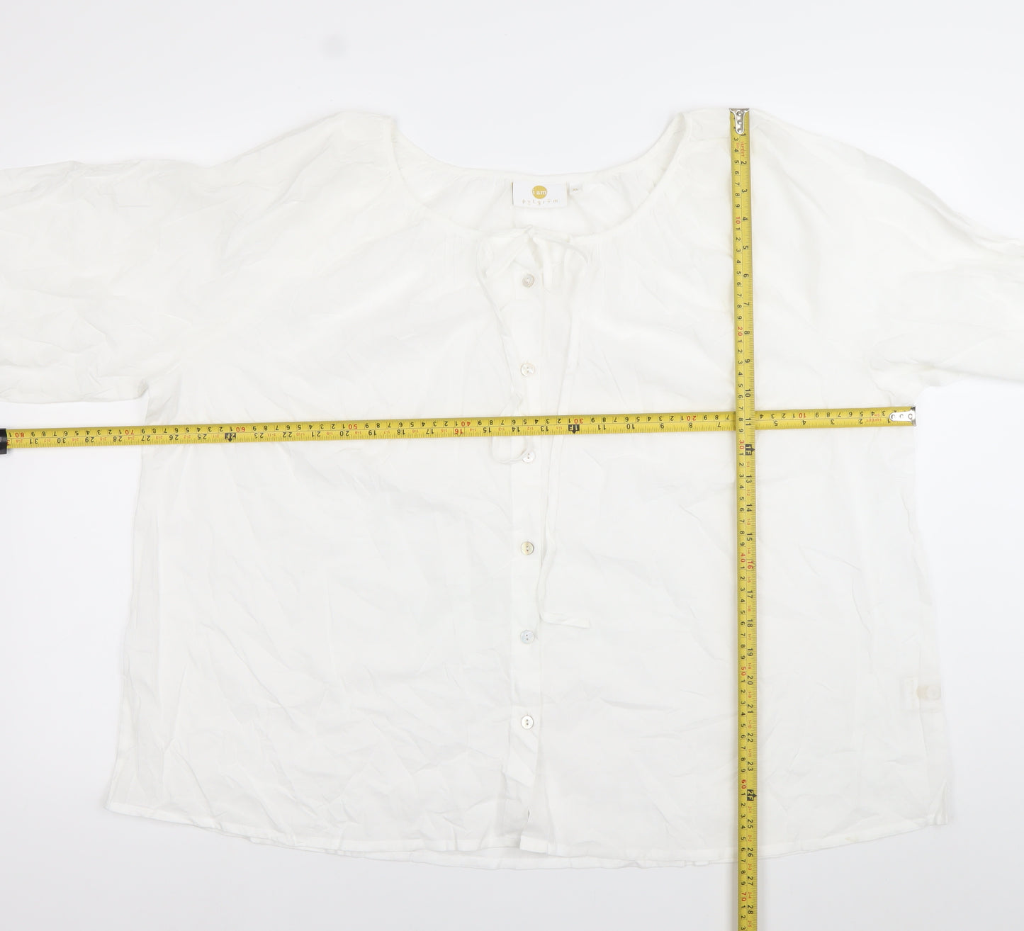 I Am Womens White Cotton XL Tunic Button-Up Long Sleeve Blouse