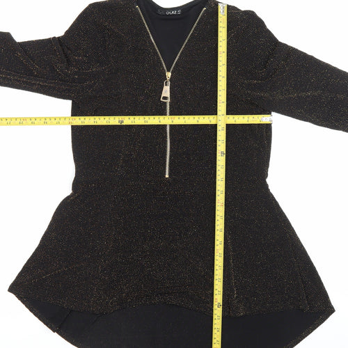 Quiz Women’s Black Glitter Fit & Flare Dress Size 14 Party Zip Bell Sleeve