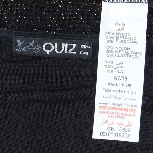 Quiz Women’s Black Glitter Fit & Flare Dress Size 14 Party Zip Bell Sleeve