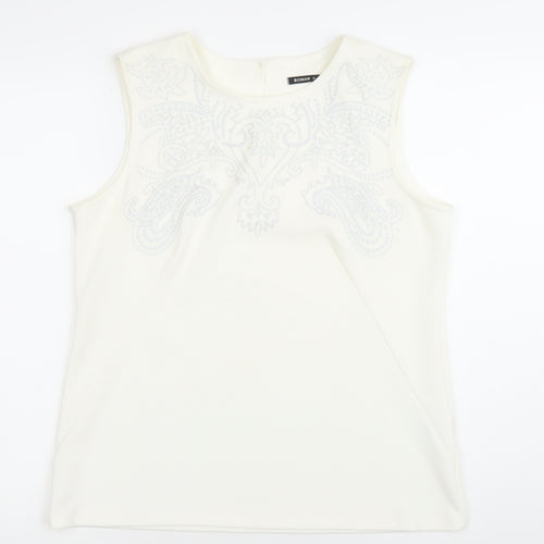 Roman Womens Ivory Beaded Sleeveless Blouse Size 16