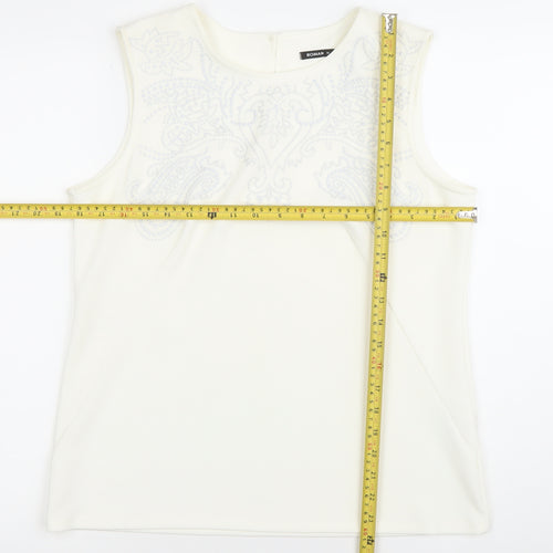 Roman Womens Ivory Beaded Sleeveless Blouse Size 16