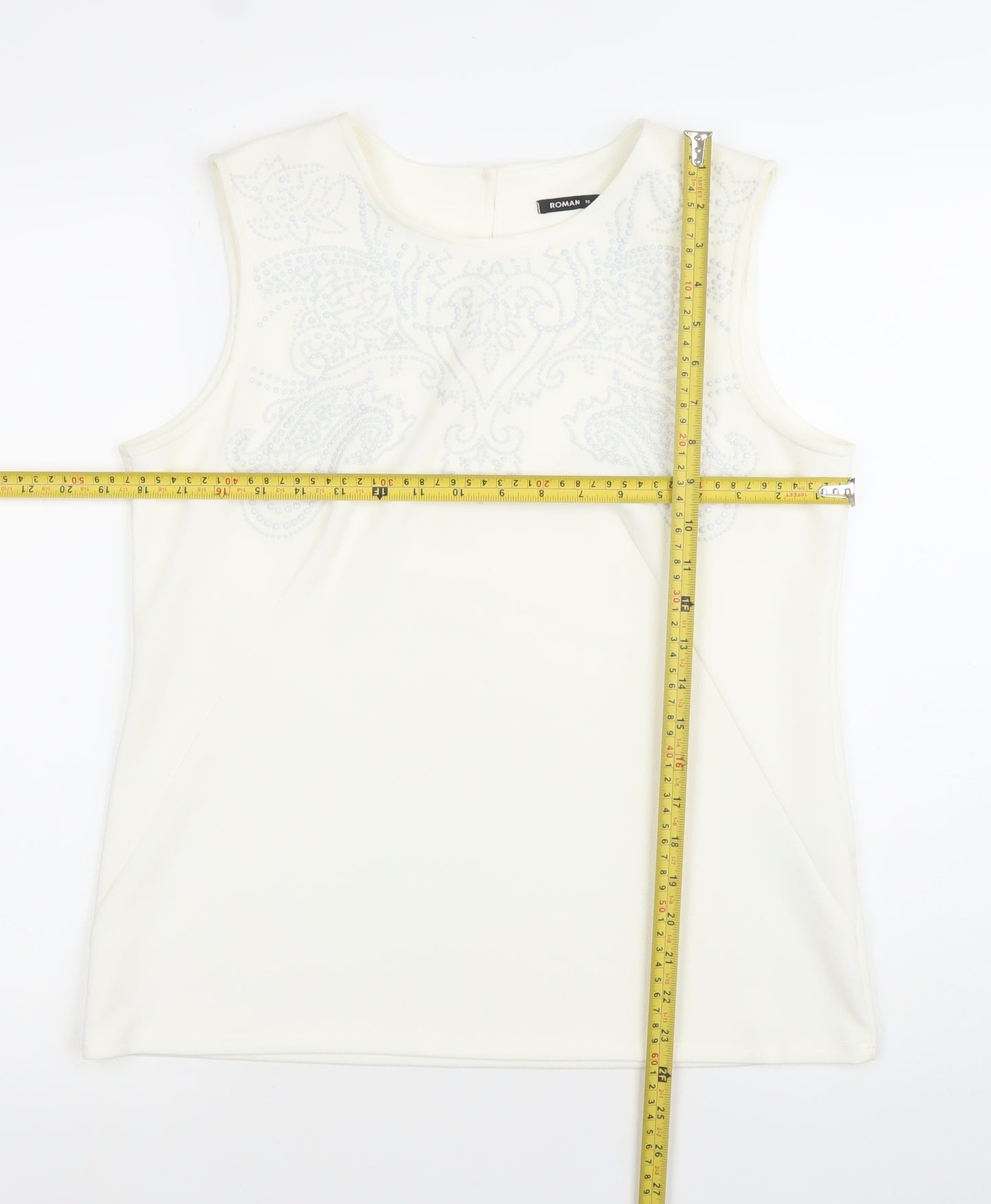 Roman Womens Ivory Beaded Sleeveless Blouse Size 16