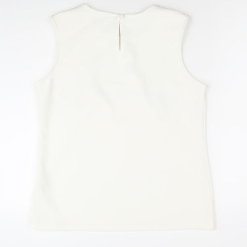 Roman Womens Ivory Beaded Sleeveless Blouse Size 16